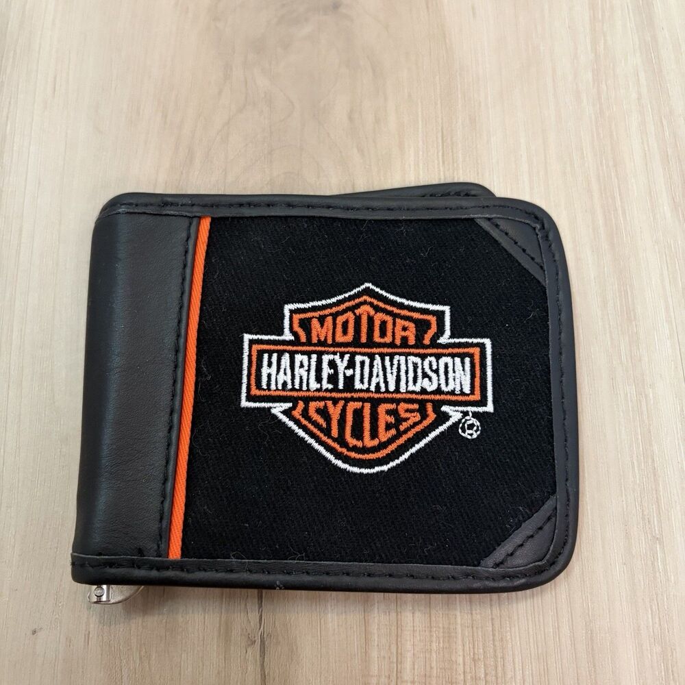 Vintage HARLEY DAVIDSON MOTORCYCLES Bi-Fold Wallet with Money Clip Logo